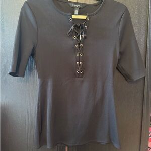 Black Lace-Up Blouse